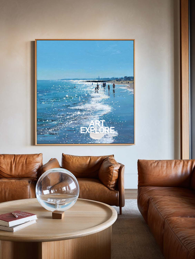 Impressionist Sparkling Sea Painting Large Summer Beach Wall Decor