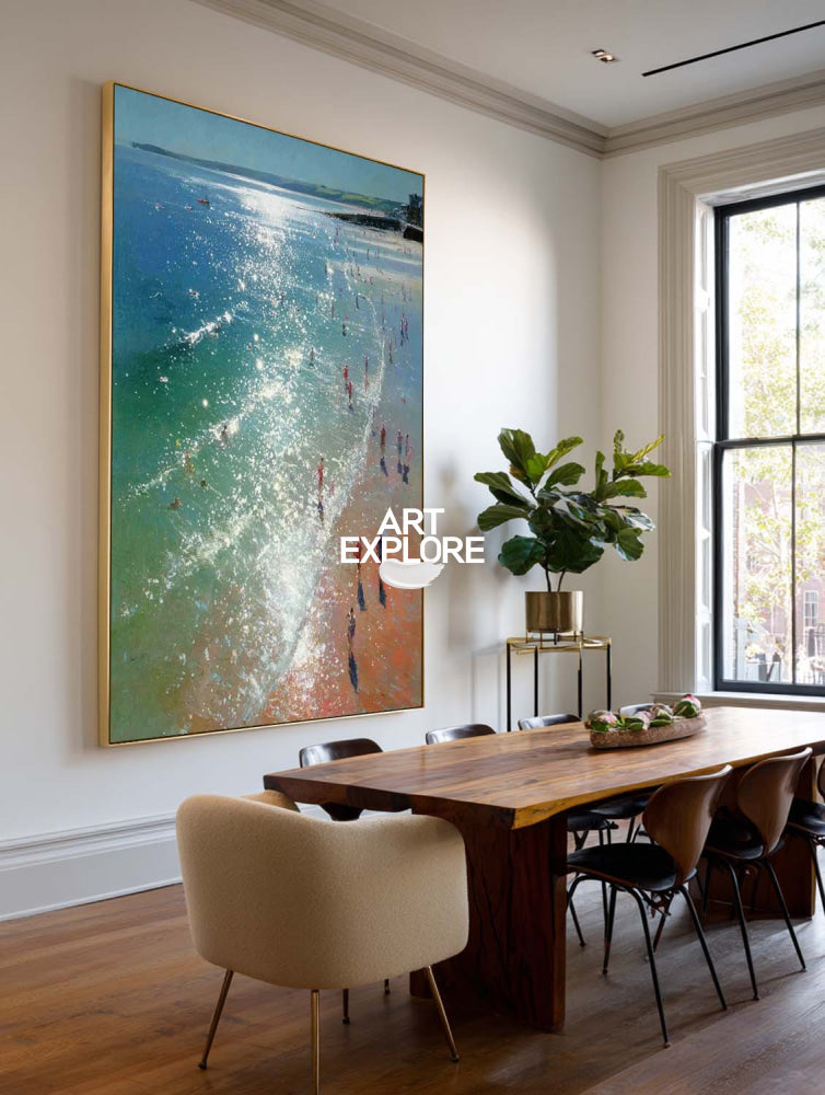 Impressionist Sparkling Water Painting Large Summer Beach Wall Decor
