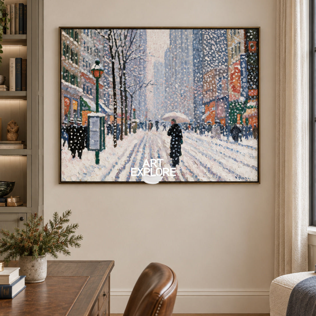 Warm Winter Scenery Canvas Painting For Modern Living Room