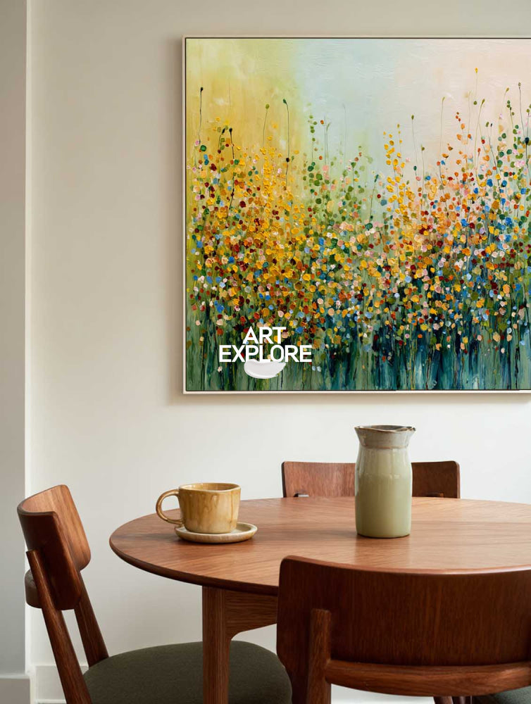 Joyful Meadow: Custom Large Hand-Painted Vibrant Abstract Art