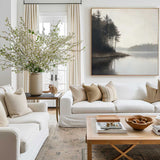 Large Lake Scenery Painting Textured Landscape Lake Canvas Wall Art Black White Painting For Sale