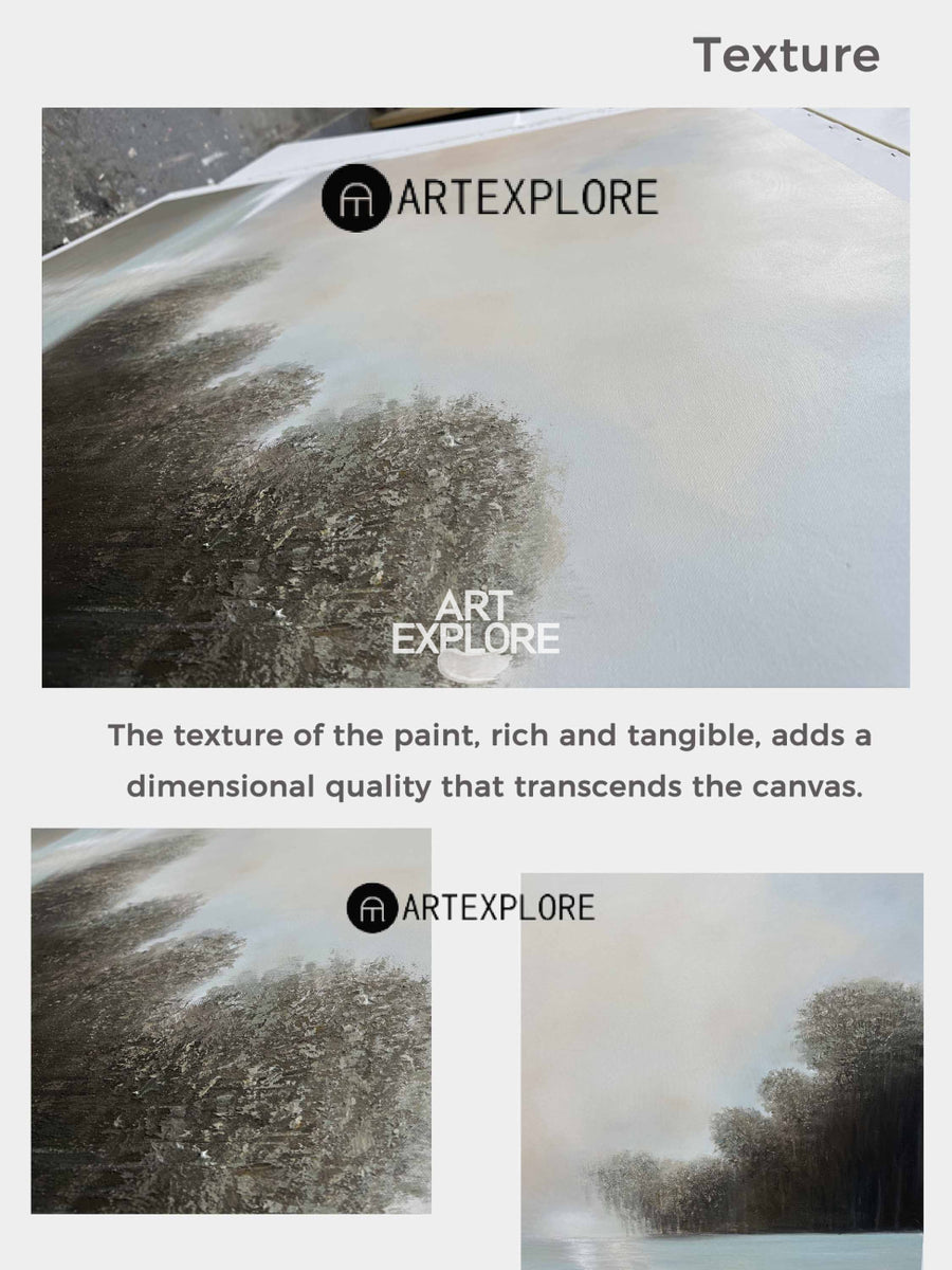 Lake View Painting Landscape Art Beige Landscape Thick Texture Art