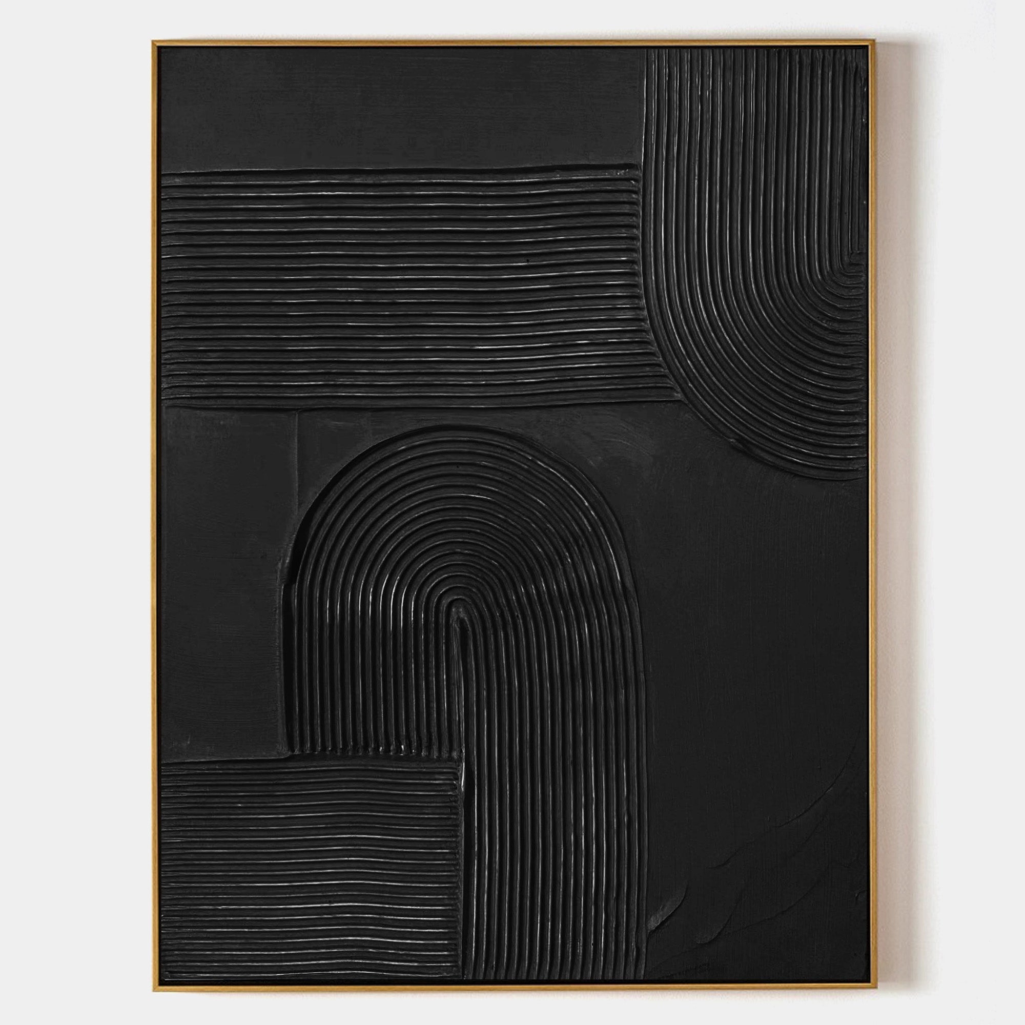 Large Black Textured Painting Modern Art ,Original 3D Black Abstract ...