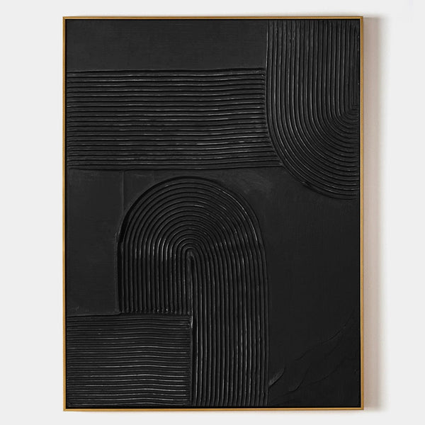 Large Black Textured Painting Modern Art ,Original 3D Black Abstract Canvas Art ,Large Black Painting