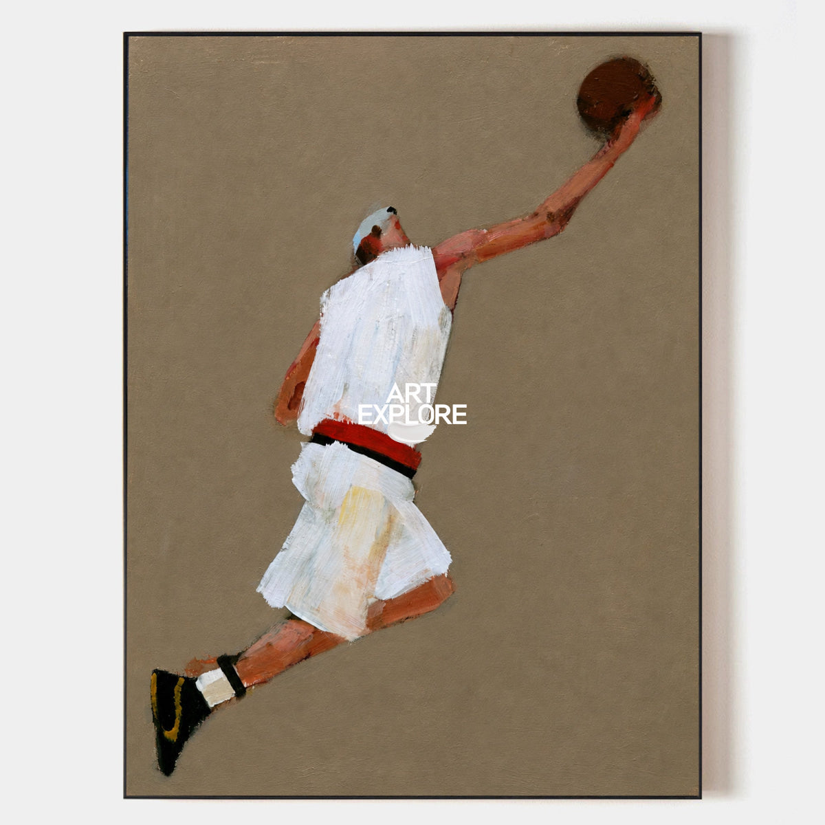 Abstract Basketball Player Canvas Painting In Brown And White For Modern Walls