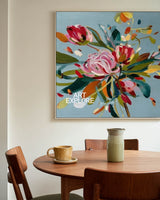 Large Abstract Blue Flower Wall Art Handmade Colorful Oil on Canvas - ArtExplore