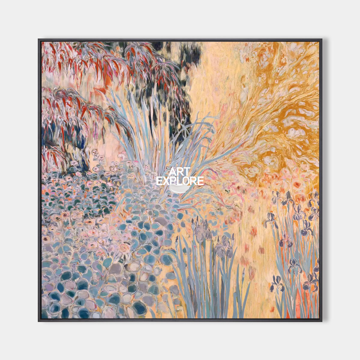 Abstract Floral Canvas Painting With Warm Pink And Orange Tones