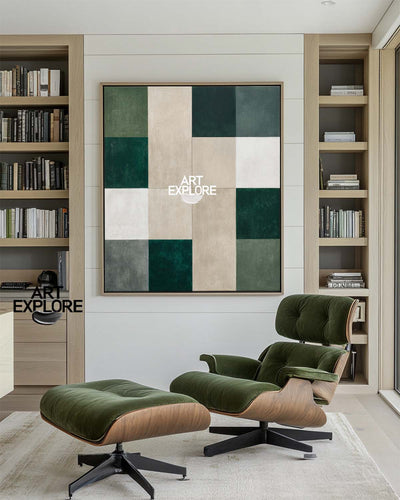 Large Abstract Geometric Green Wall Art – Handmade for Home | ArtExplore