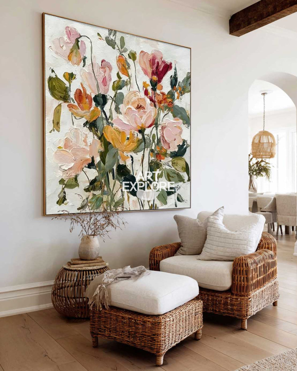 Large Abstract Pink Floral Canvas Art Handmade Modern Wall Decor - ArtExplore