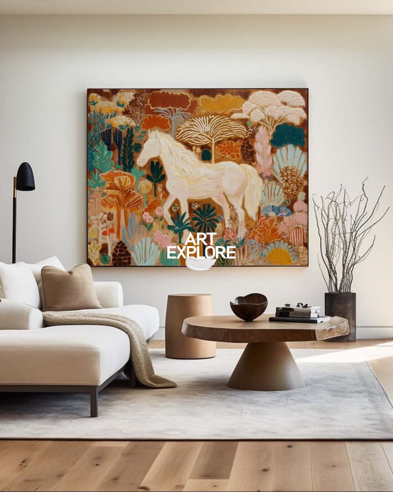 Large Abstract Pony Painting in Warm Garden Tones, Handmade Canvas – ArtExplore