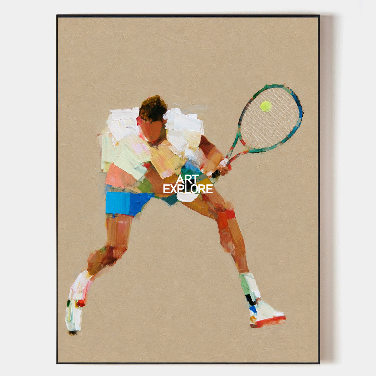 Abstract Tennis Player Painting On Canvas With Earthy Tones For Game Room Decor