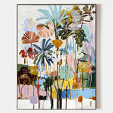 Large Abstract Tropical Painting Colorful Palm Leaf Wall Art
