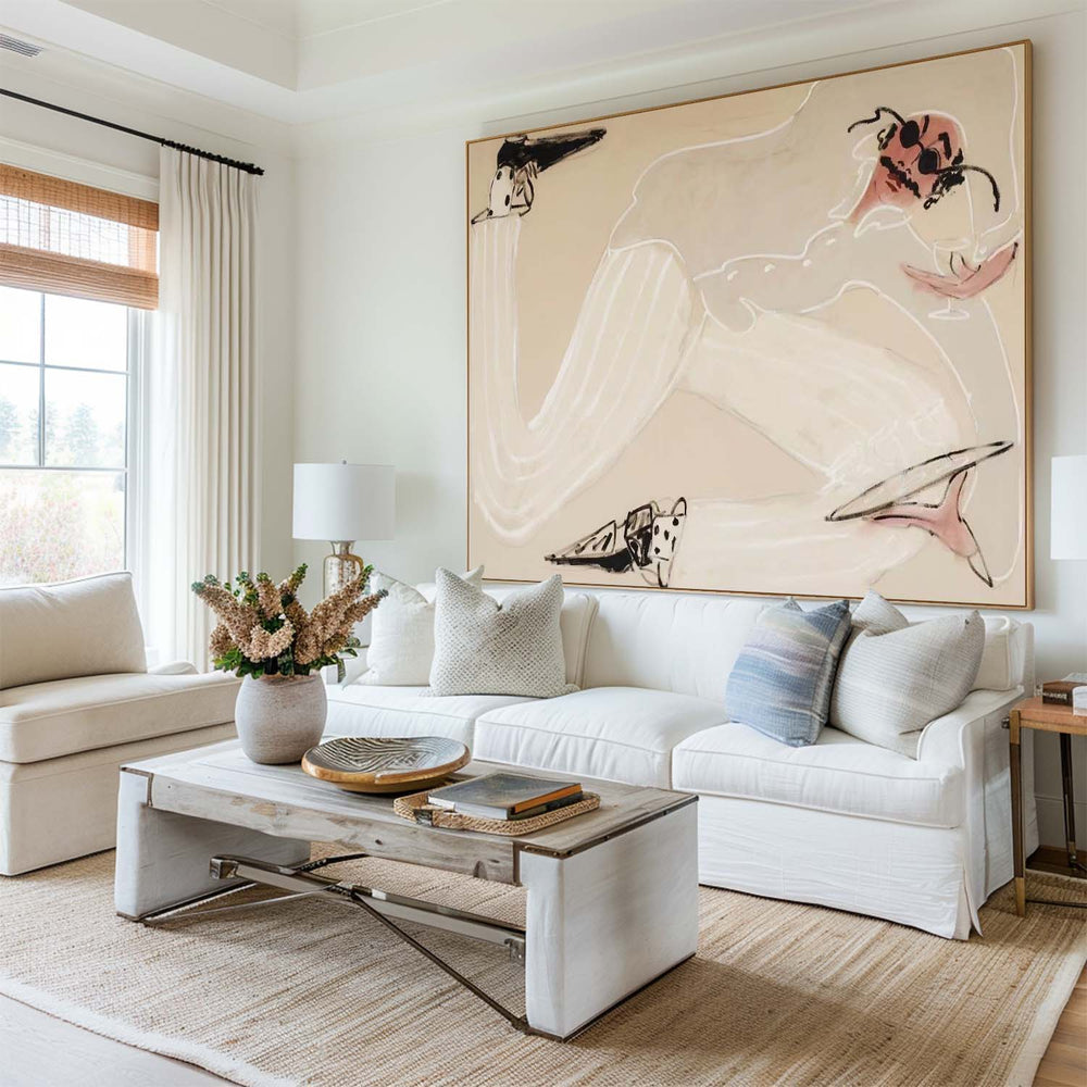 Large Beige Figurative Painting – Modern Canvas Art for Lounge & Office | ArtExplore