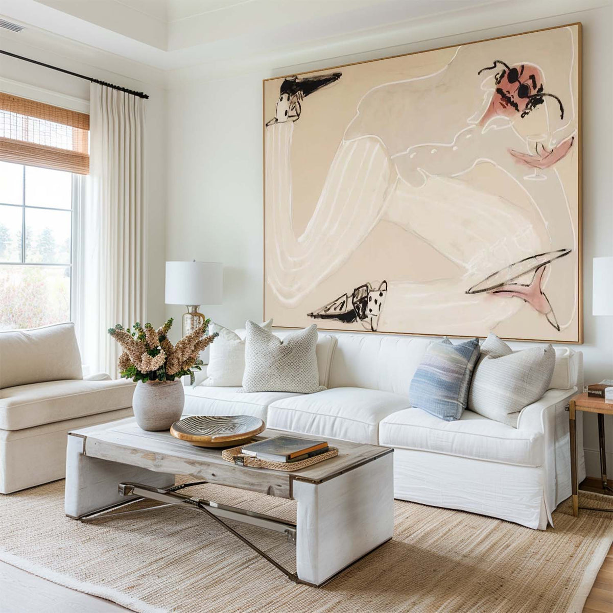 Large Beige Figurative Painting – Modern Canvas Art for Lounge & Office | ArtExplore