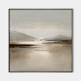 Large Beige Lake Scenery Wall Art | Modern Textured Minimalist Landscape Canvas Art | ArtExplore