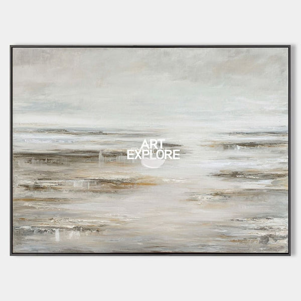 Large Beige Monochrome Wall Art | Handmade Textured Horizontal Canvas ArtExplore