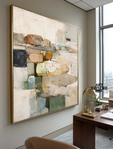 Large Beige Wabi-Sabi Texture Art | Handmade Square Canvas for Modern Homes