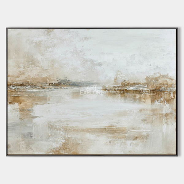 Large Beige Wabi-Sabi Wall Art | Handmade Textured Horizontal Canvas Art For Sale | ArtExplore