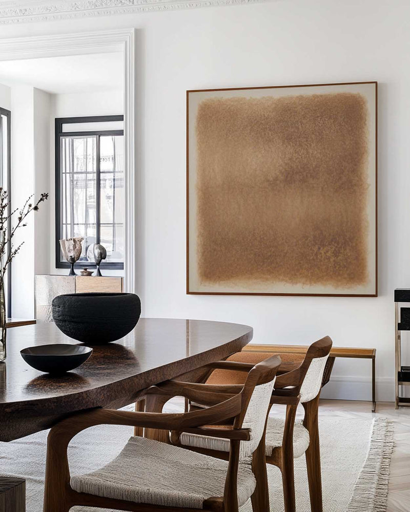 Large Beige Wall Art Gradient Monochrome Color Textured Wall Art Modern Beige Abstract Painting