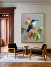 Large Bird Oil Painting | Blue Hummingbird Textured Wall Art for Living Room | ArtExplore