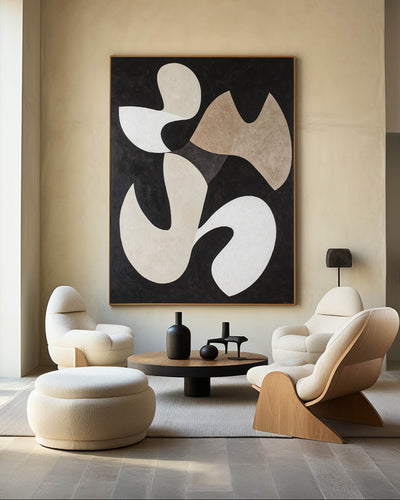 Black And Beige Minimalist Wall Art Matisse Fauvism Oil Painting Black Texture Livingroom Wall Art