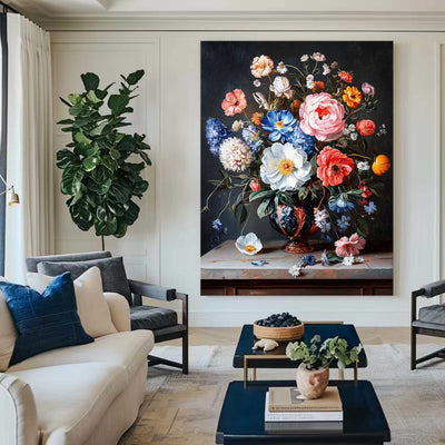 Black Bouquet Oil Painting Modern Baroque Floral Painting Flower Canvas Wall Art Livingroom Wall Art