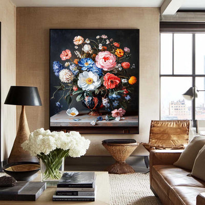 Black Bouquet Oil Painting Modern Baroque Floral Painting Flower Canvas Wall Art Livingroom Wall Art