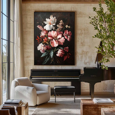 Large Black Retro floral art Modern Baroque Floral Painting Flower Impressionistic Wall Art For Sale