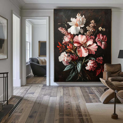 Large Black Retro floral art Modern Baroque Floral Painting Flower Impressionistic Wall Art For Sale