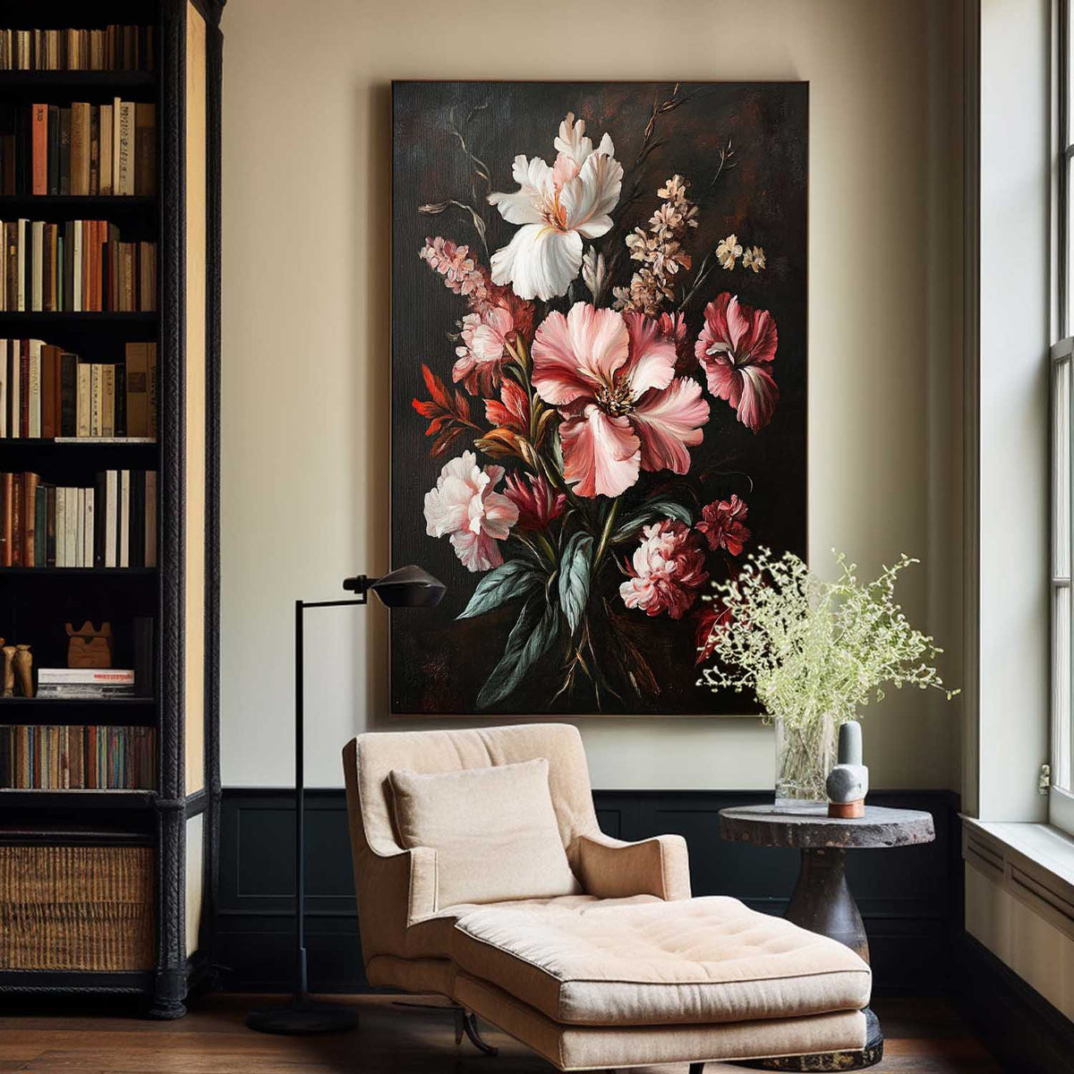 Large Black Retro floral art Modern Baroque Floral Painting Flower Impressionistic Wall Art For Sale