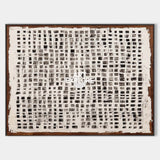 Large Black and White Grid Abstract Painting Textured Geometric Art