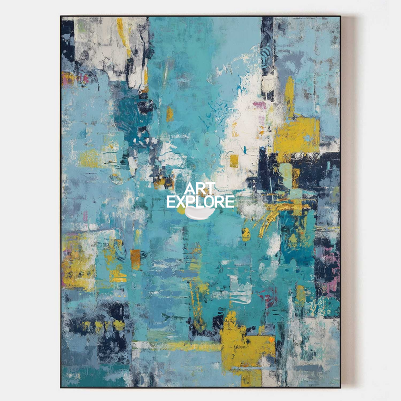 Large Blue Abstract Oil Painting for Modern Living Room, Handmade Canvas | ArtExplore