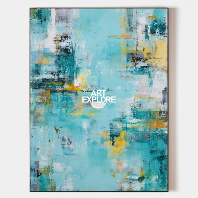 Large Blue Abstract Oil Painting for Modern Minimalist Walls - ArtExplore