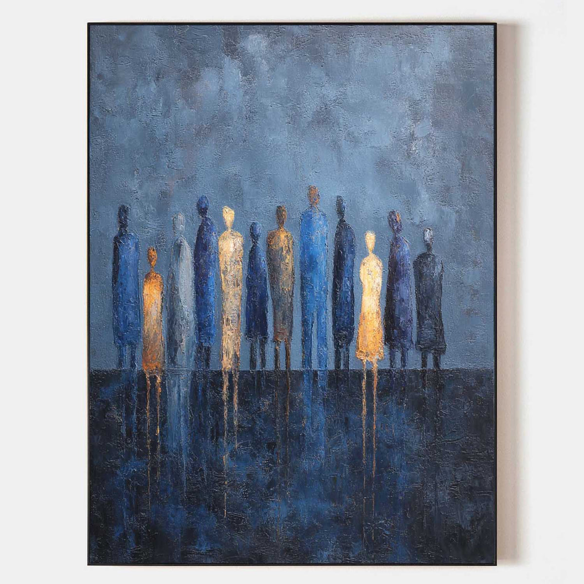 Large Blue Abstract Painting for Living Room – Minimalist Modern Wall Art with Rich Texture by ArtExplore