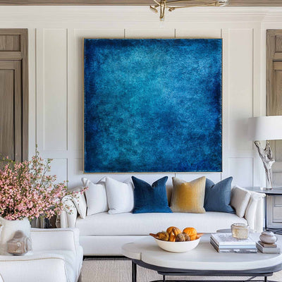 Large Blue Canvas Painting | Handmade Wabi-Sabi Art for Elegant Interiors | ArtExplore