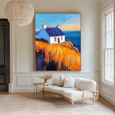 Large Country View Wall Art Blue Landscape Wall Art Modern Fine Art Paintings for Livingroom