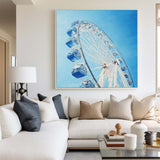 Large Blue Ferris Wheel Art Painting Blue Textured Wall Art Painting Modern Living Room Wall Art 
