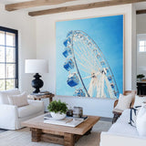 Large Blue Ferris Wheel Art Painting Blue Textured Wall Art Painting Modern Living Room Wall Art 