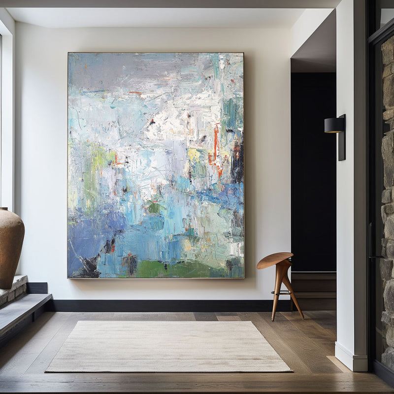 Large Original Abstract Blue And Green Wall Art Textured Modern Abstract Painting
