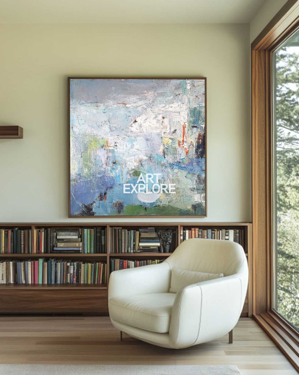 Large Blue Green Wall Art Square Rich Textured Wall Art Green Abstract Texture Livingroom Painting