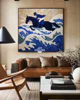 Large Blue Horse Racing Art | Minimalist Textured Oil Painting | ArtExplore