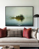 Large Blue Lake Landscape Art | Handmade Minimalist Reflection Canvas ArtExplore