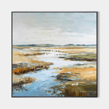 Large Blue Lake Landscape Textured Oil Painting Square Canvas Art | ArtExplore