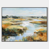 Large Blue Lake Oil Painting for Living Room, Handmade Canvas Wall Art – ArtExplore