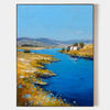 Large Blue Lake View Painting Modern Blue Landscape Wall Art Lake Impressionist Texture Wall Art