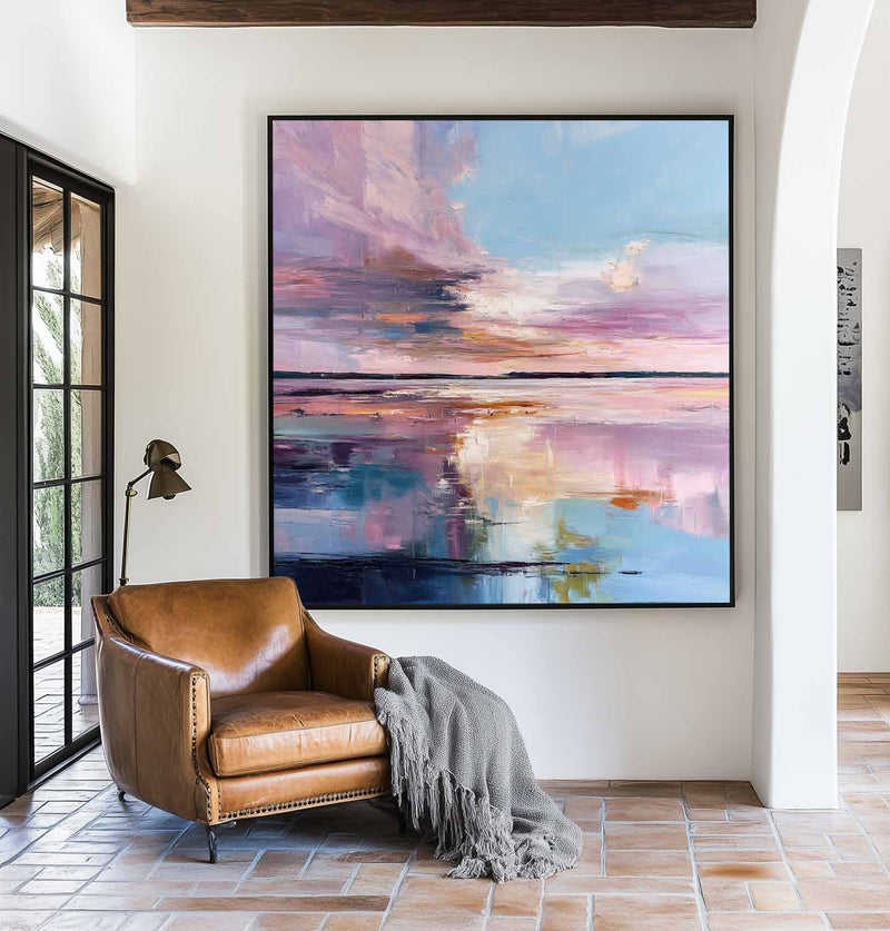 Large Blue Lake Wall Art Texture Wonderland Wall Art Modern Minimalist Landscape Painting For Sale