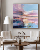 Large Blue Lake Wall Art Texture Wonderland Wall Art Modern Minimalist Landscape Painting For Sale
