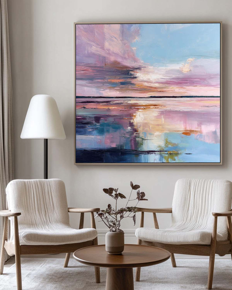 Large Blue Lake Wall Art Texture Wonderland Wall Art Modern Minimalist Landscape Painting For Sale