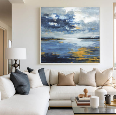 Large Blue Ocean Painting Blue Sea Wave Textured Artworks Large Blue Sea Wave Canvas Art For Sale