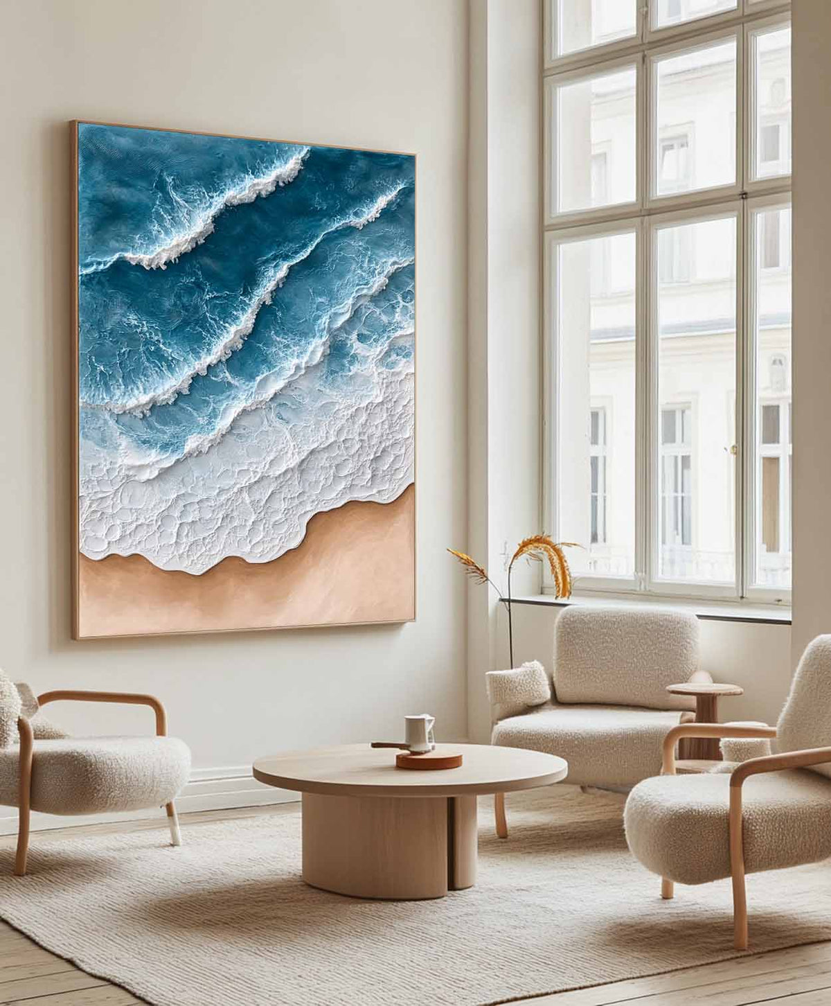 Large Blue Ocean Wave Paintings Rich Texture Blue Sea Wall Art Handmade Sea Wave Wall Art For Sale